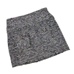 Grey Multicolor Tweed Skirt with Crystals on Pockets - Size 28